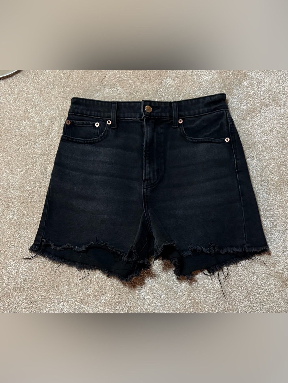 American Eagle Black Denim Cutoff Shorts Size 0 Frayed Hem
